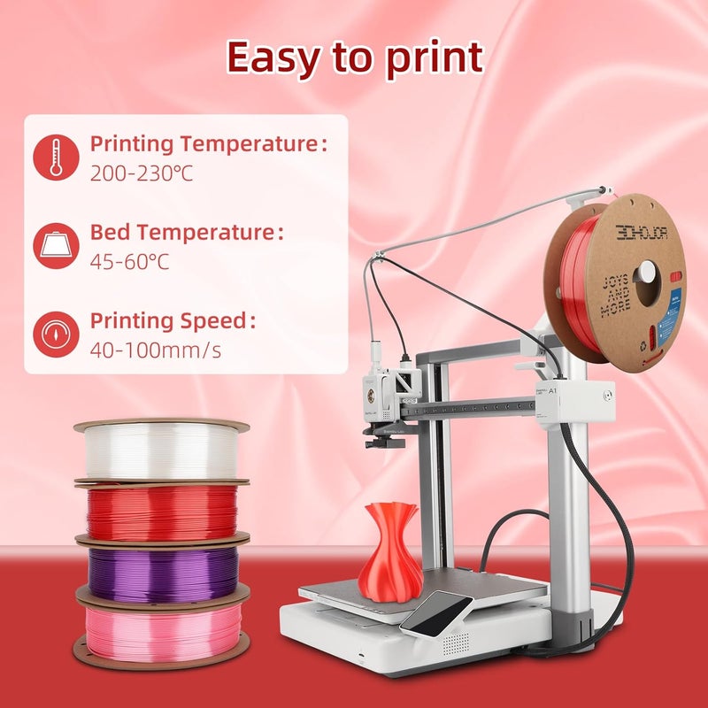3DHoJor Silk PLA Filament 1.75mm, PLA Filament 1.75mm Silk Shiny 3D Printer Filament, 1kg Cardboard Spool (2.2lbs), Dimensional Accuracy +/- 0.03 mm, Fit Most FDM Printer（Red） - Image 3